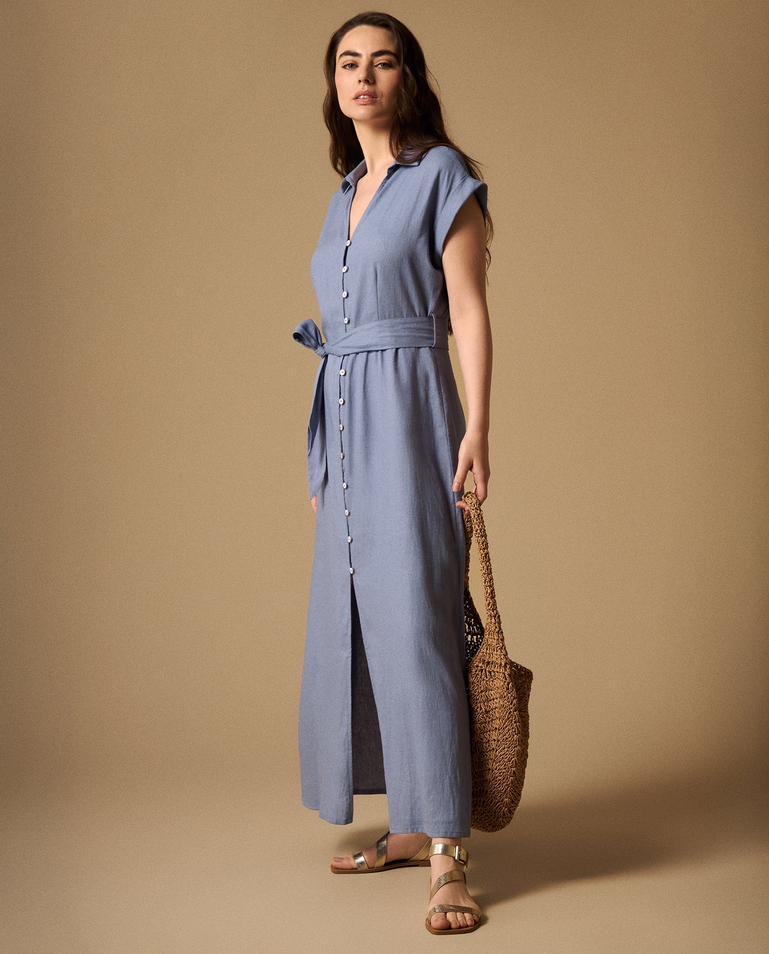 Vestido Camisero Azul con Cinturón Incluido - Azul