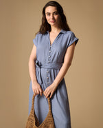 Vestido Camisero Azul con Cinturón Incluido - Azul