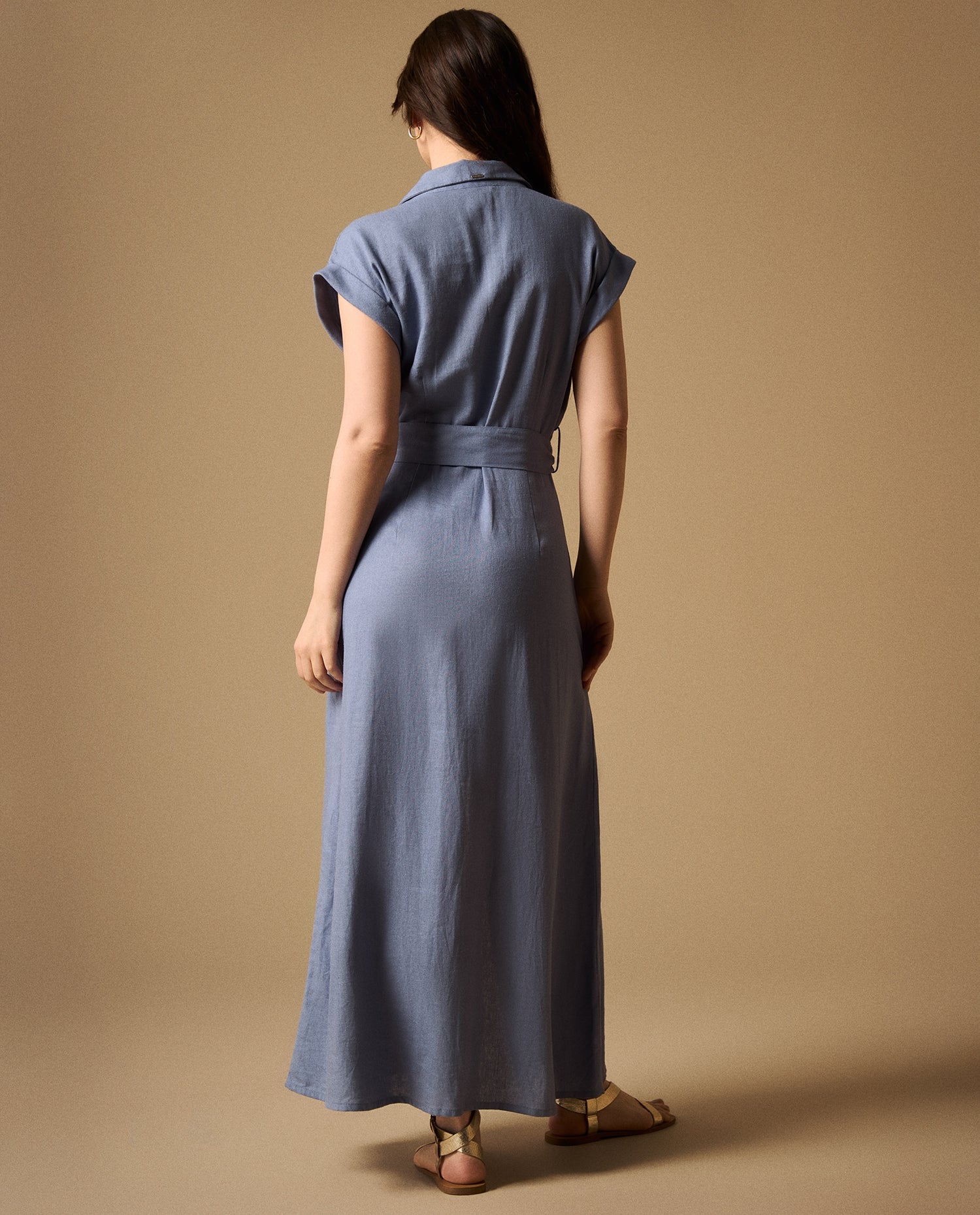 Vestido Camisero Azul con Cinturón Incluido - Azul
