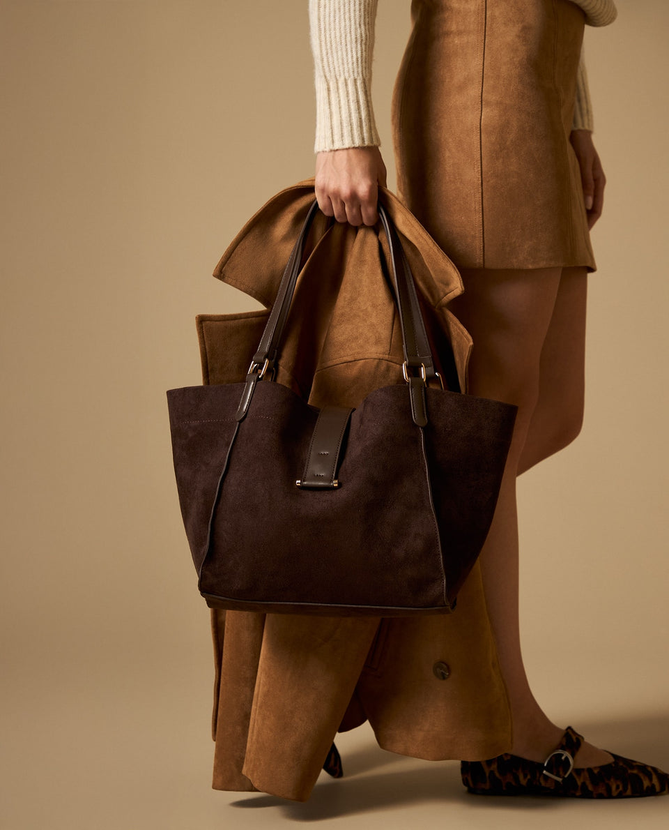 Bolso tote con acabado gamuza y asas ajustables - Café 34_200H204_CAF181033_3