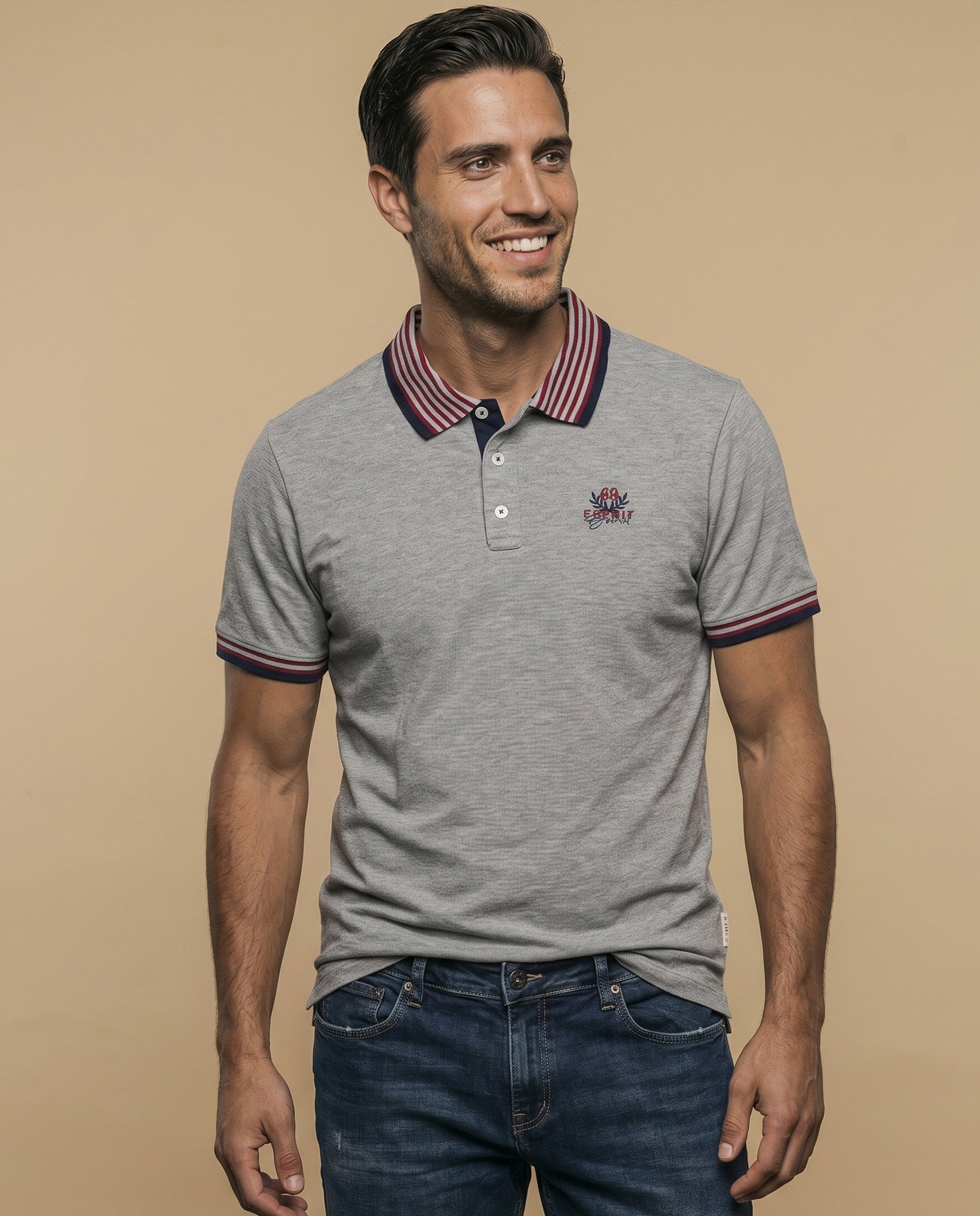 Camiseta polo logo bordado - Gris