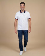 Polo estampado geométrico ajustado - Blanco