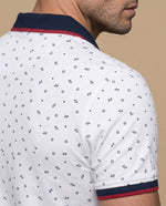 Polo estampado geométrico ajustado - Blanco