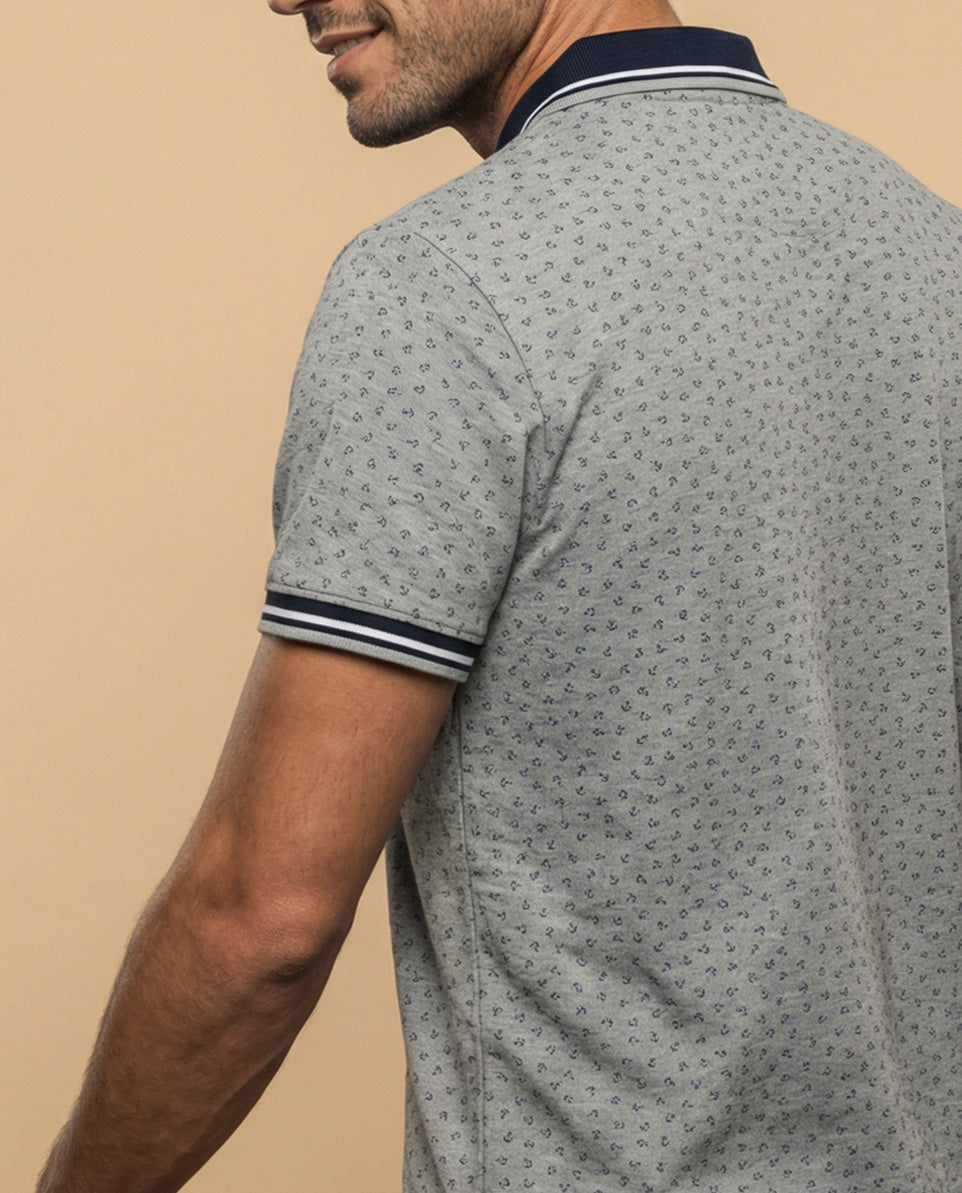 Polo manga corta con detalles contrastantes para hombre - Gris 34_305E307_GRI164404_6
