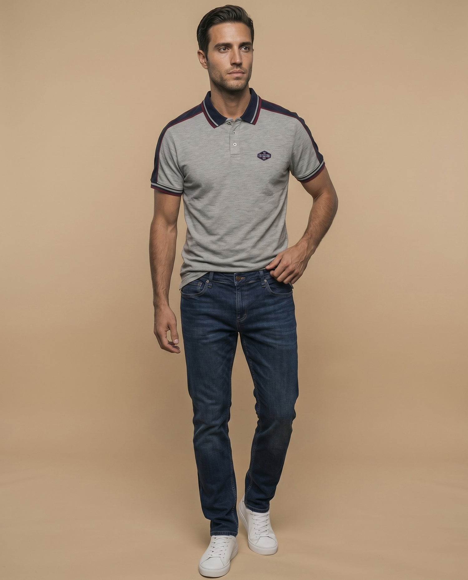 Polo regular bordado clásico hombre - Gris