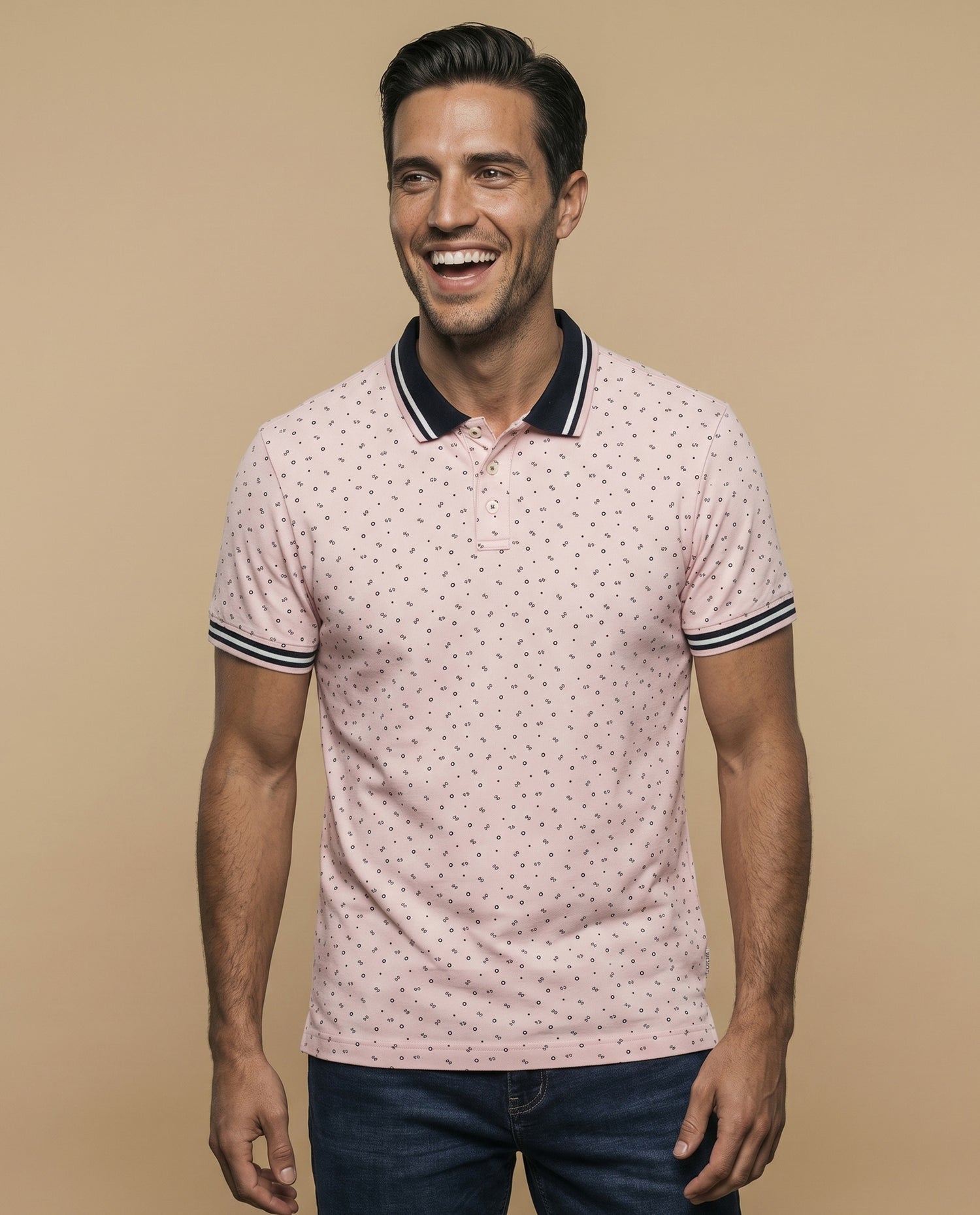 Polo estampado geométrico manga corta - Rosa