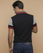 Polo manga corta con cuello a rayas y mangas en bloques de color para hombre - Negro