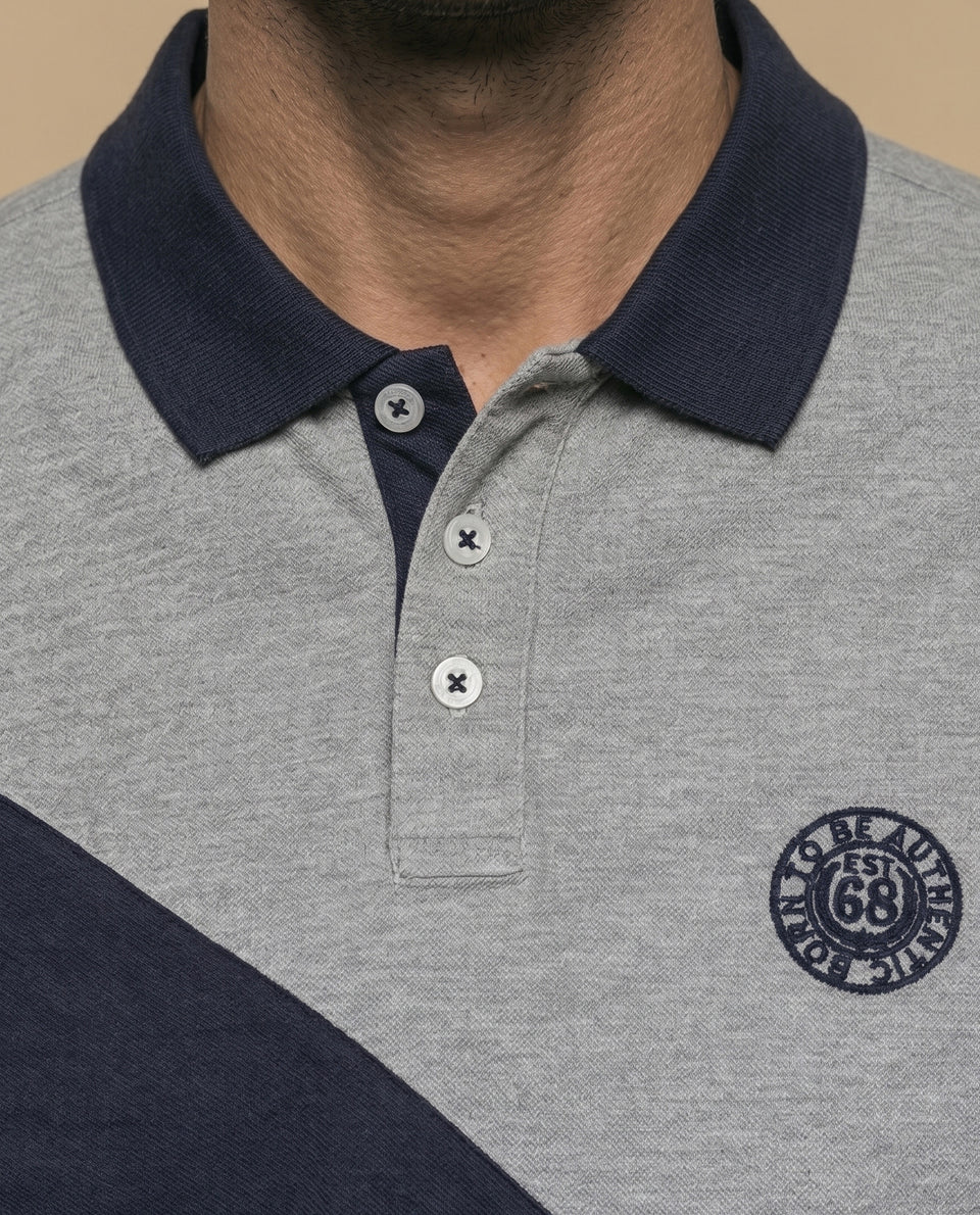 Polo manga corta bicolor con franja diagonal para hombre - Gris 34_305E328_GRI184006_3