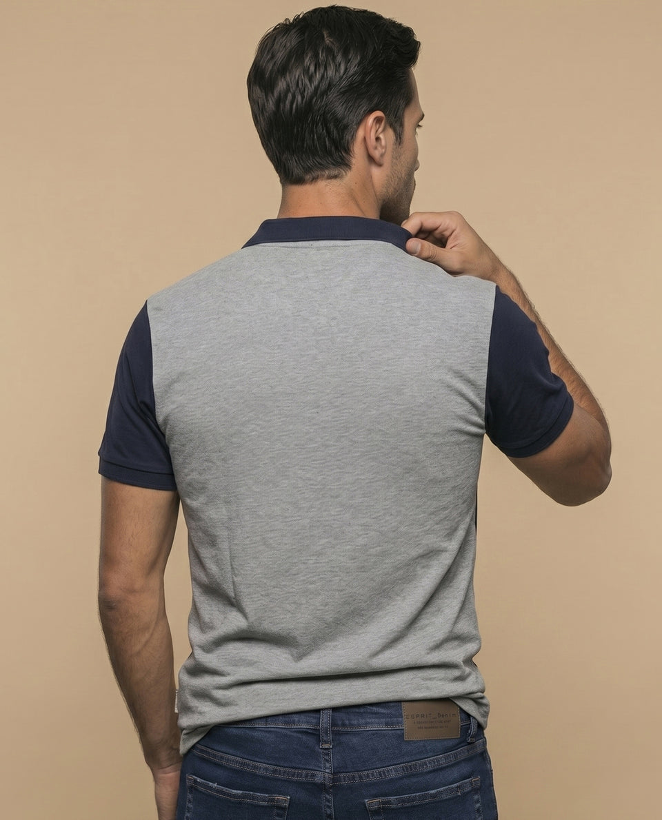 Polo manga corta bicolor con franja diagonal para hombre - Gris 34_305E328_GRI184006_4