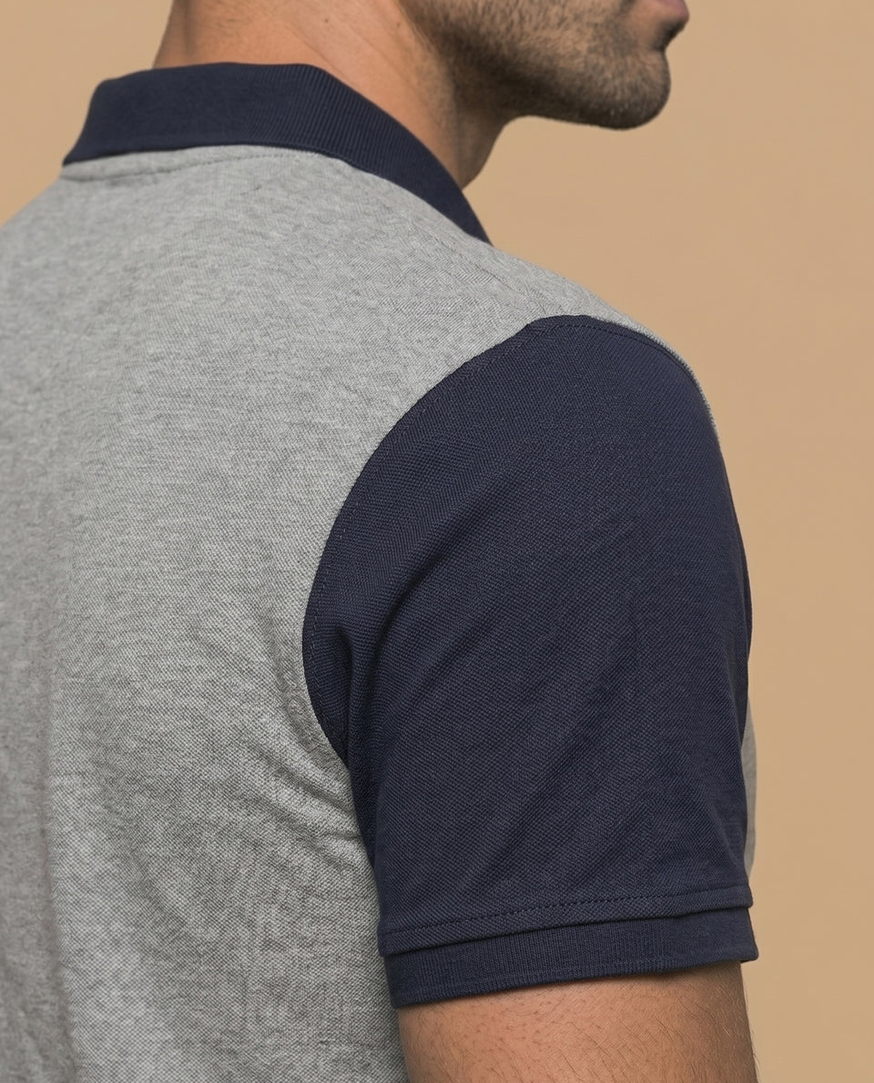 Polo manga corta bicolor con franja diagonal para hombre - Gris 34_305E328_GRI184006_6