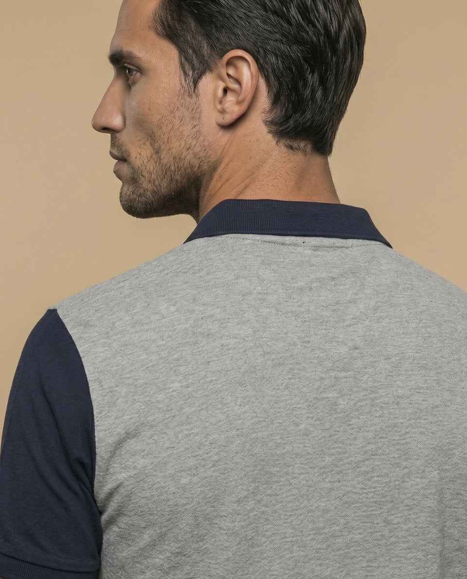Polo manga corta bicolor con franja diagonal para hombre - Gris 34_305E328_GRI184006_7