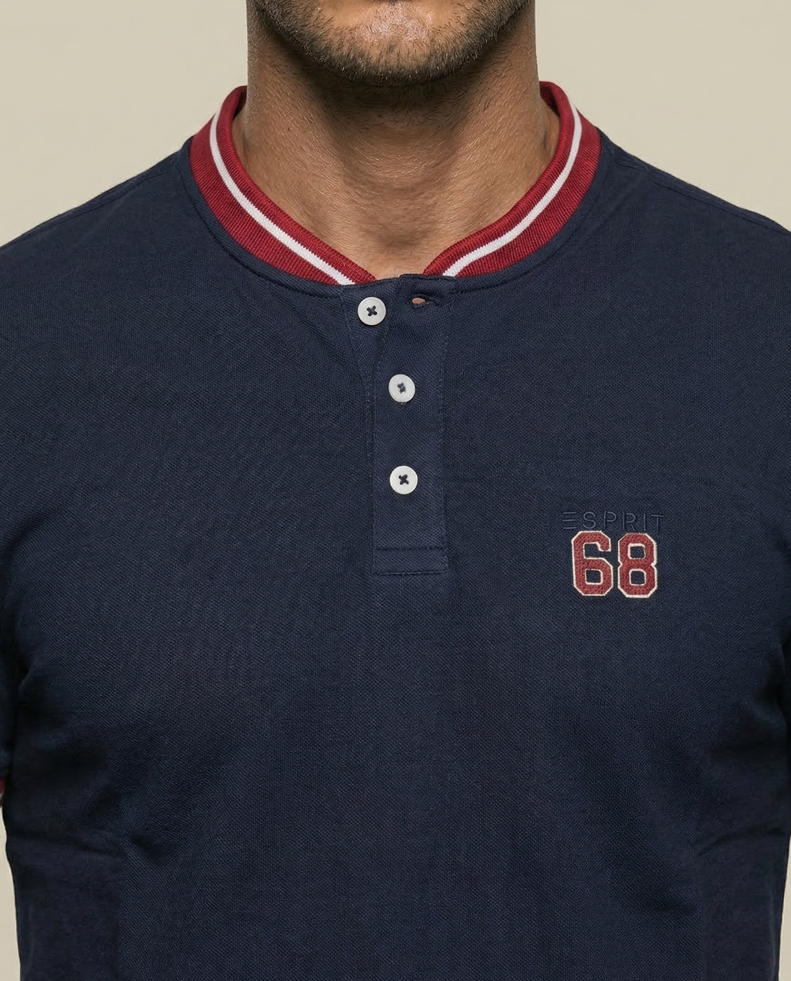 Polo manga corta cuello bomber con ribetes a rayas - Azul 34_305E349_AZU184718_3