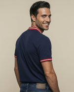 Polo manga corta cuello bomber con ribetes a rayas - Azul