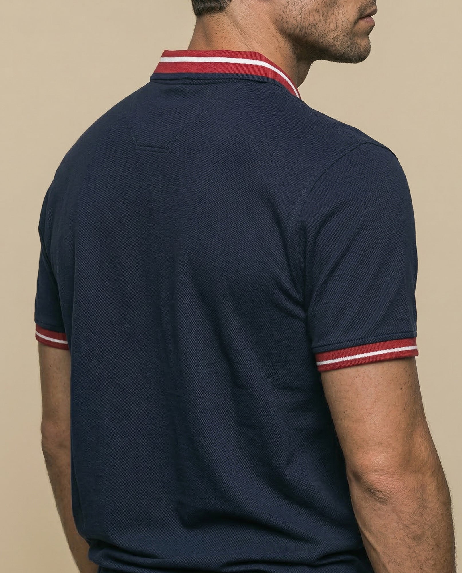 Polo manga corta cuello bomber con ribetes a rayas - Azul 34_305E349_AZU184718_6