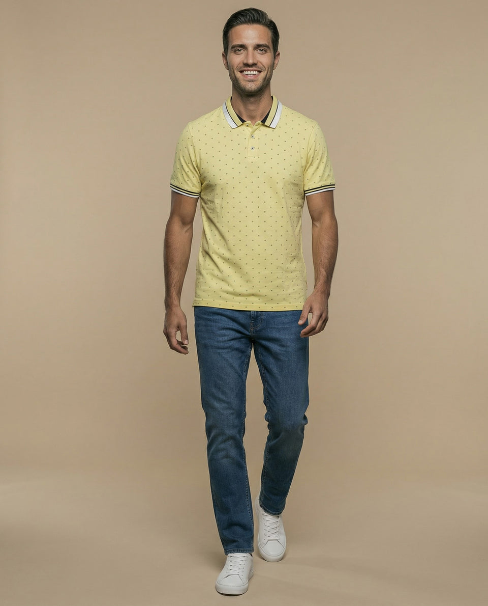 Polo manga corta con estampado de micromotivo geométrico para hombre - Amarillo 34_305E351_AMA150646_5
