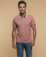 Polo manga corta con estampado de micromotivo geométrico para hombre - Rosa