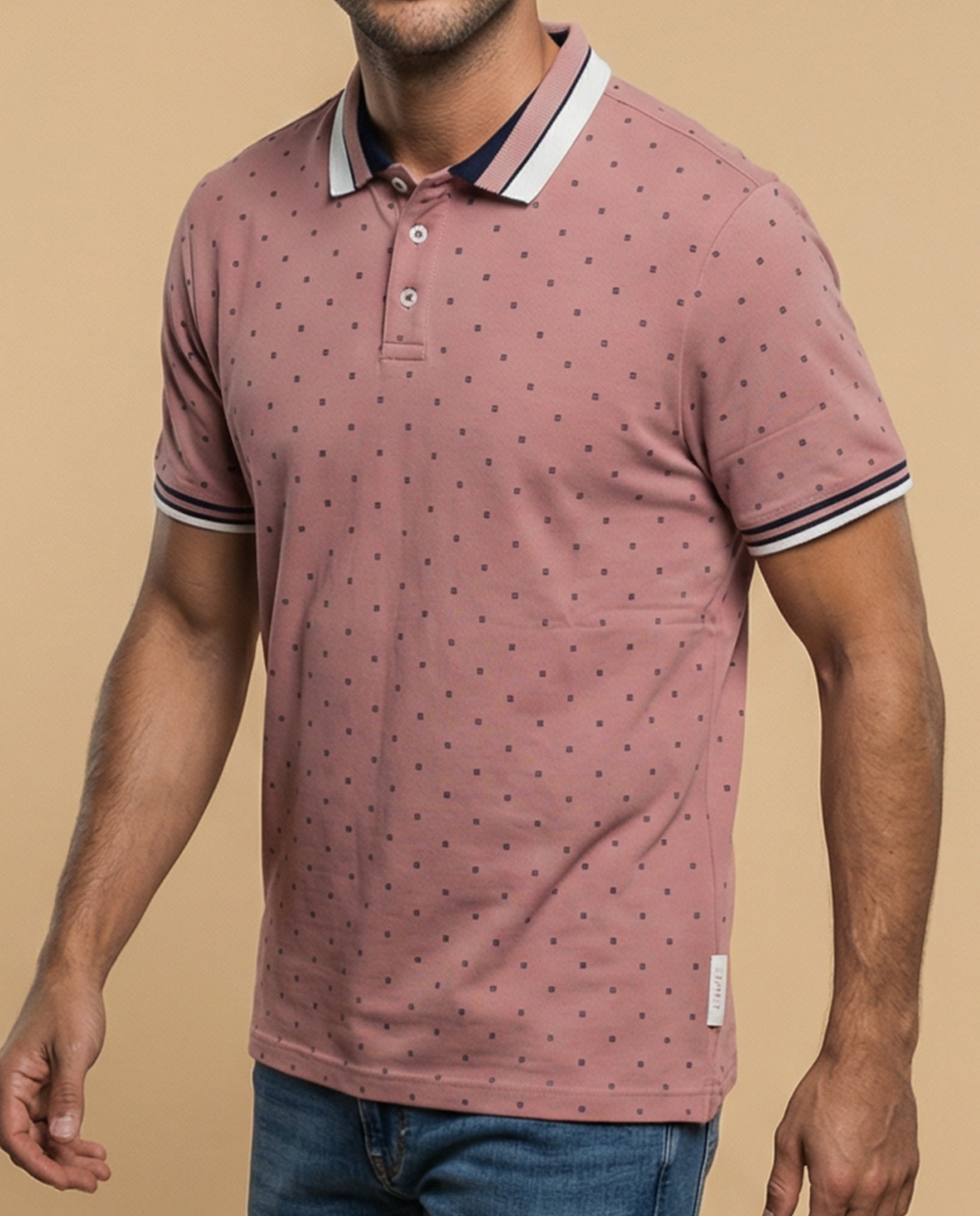 Polo manga corta con estampado de micromotivo geométrico para hombre - Rosa 34_305E351_ROS171929_3