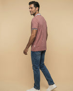 Polo manga corta con estampado de micromotivo geométrico para hombre - Rosa