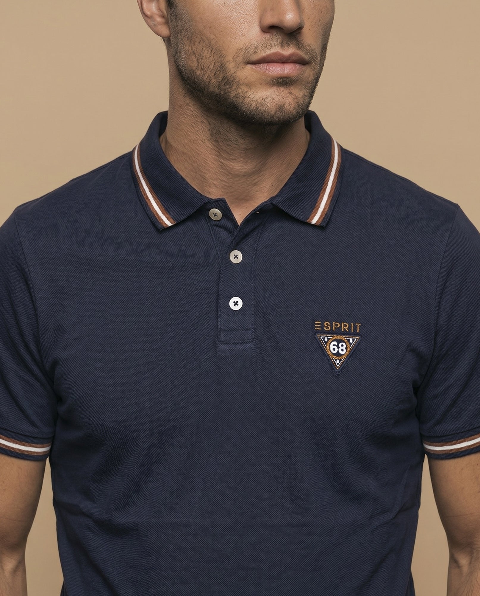 Polo manga corta con ribetes a rayas para hombre - Azul 34_305E356_AZU193921_3