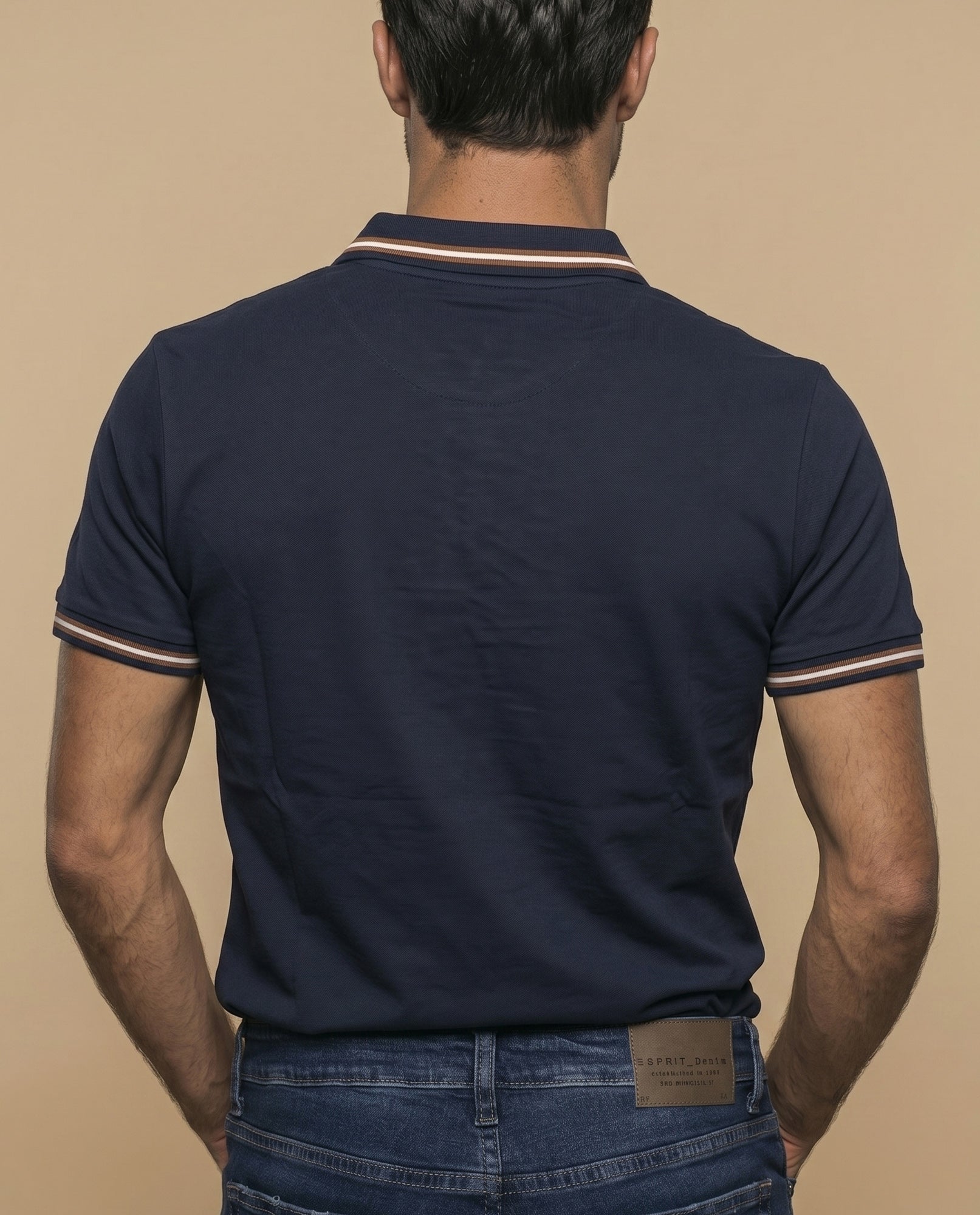 Polo manga corta con ribetes a rayas para hombre - Azul 34_305E356_AZU193921_4