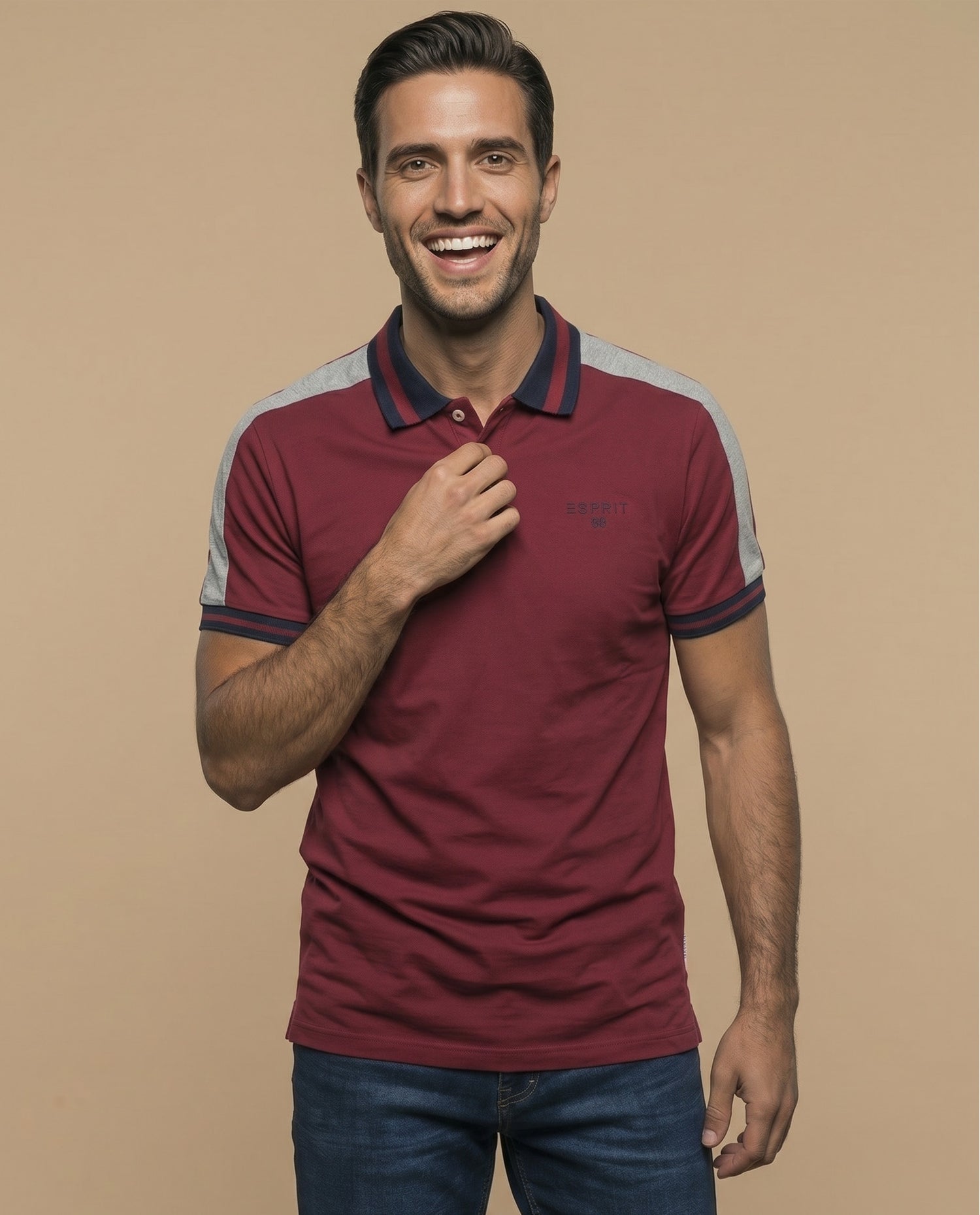 Polo manga corta con paneles contrastantes en hombros para hombre - Rojo