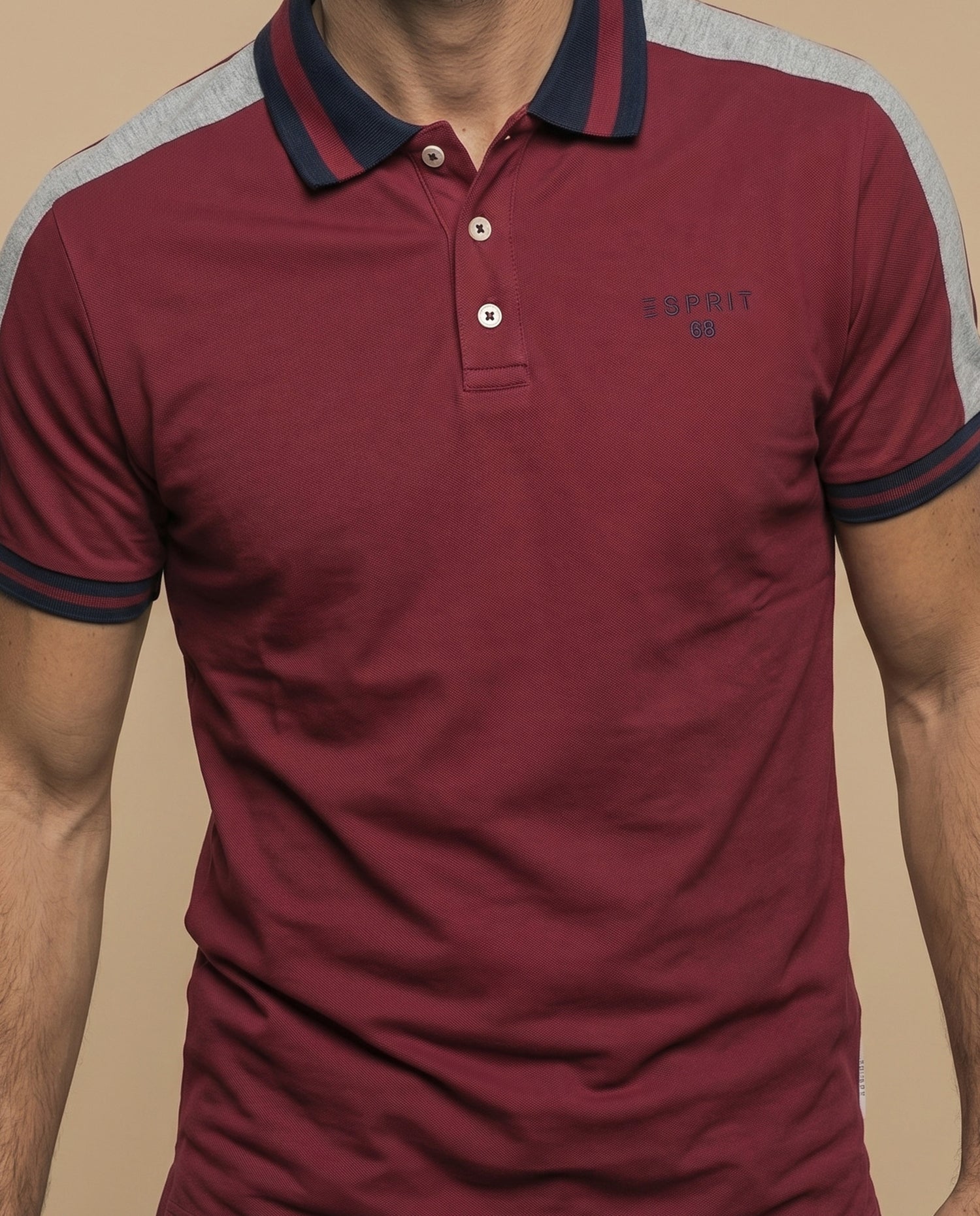 Polo manga corta con paneles contrastantes en hombros para hombre - Rojo