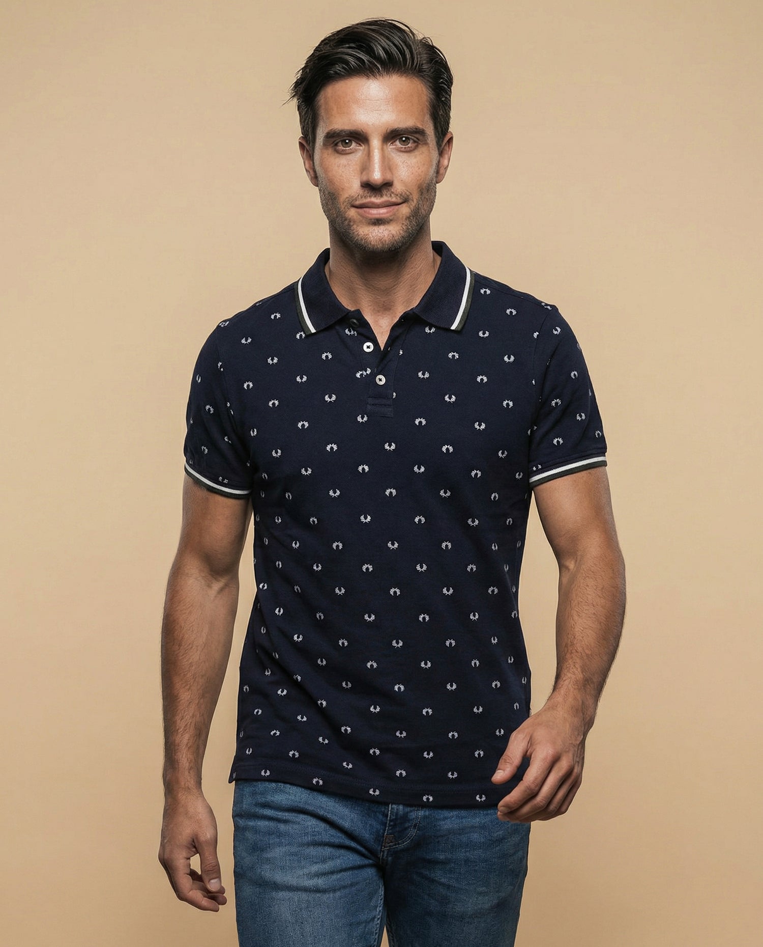 Polo manga corta con estampado all-over - Azul