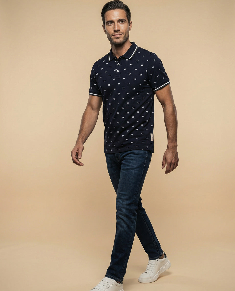 Polo manga corta con estampado all-over - Azul 34_305E360_AZU184930_5