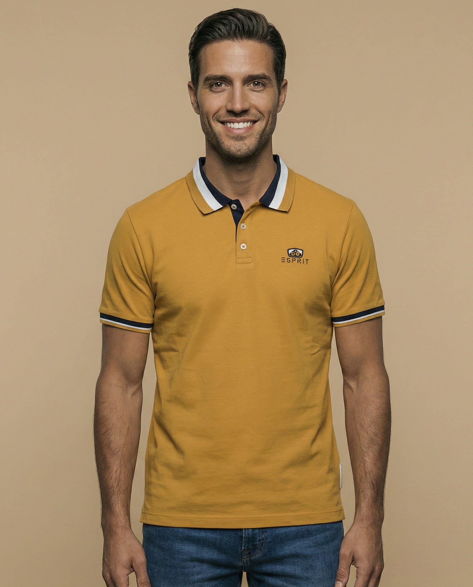 Polo manga corta con ribetes a rayas para hombre - Amarillo 34_305E366_AMA171047_0