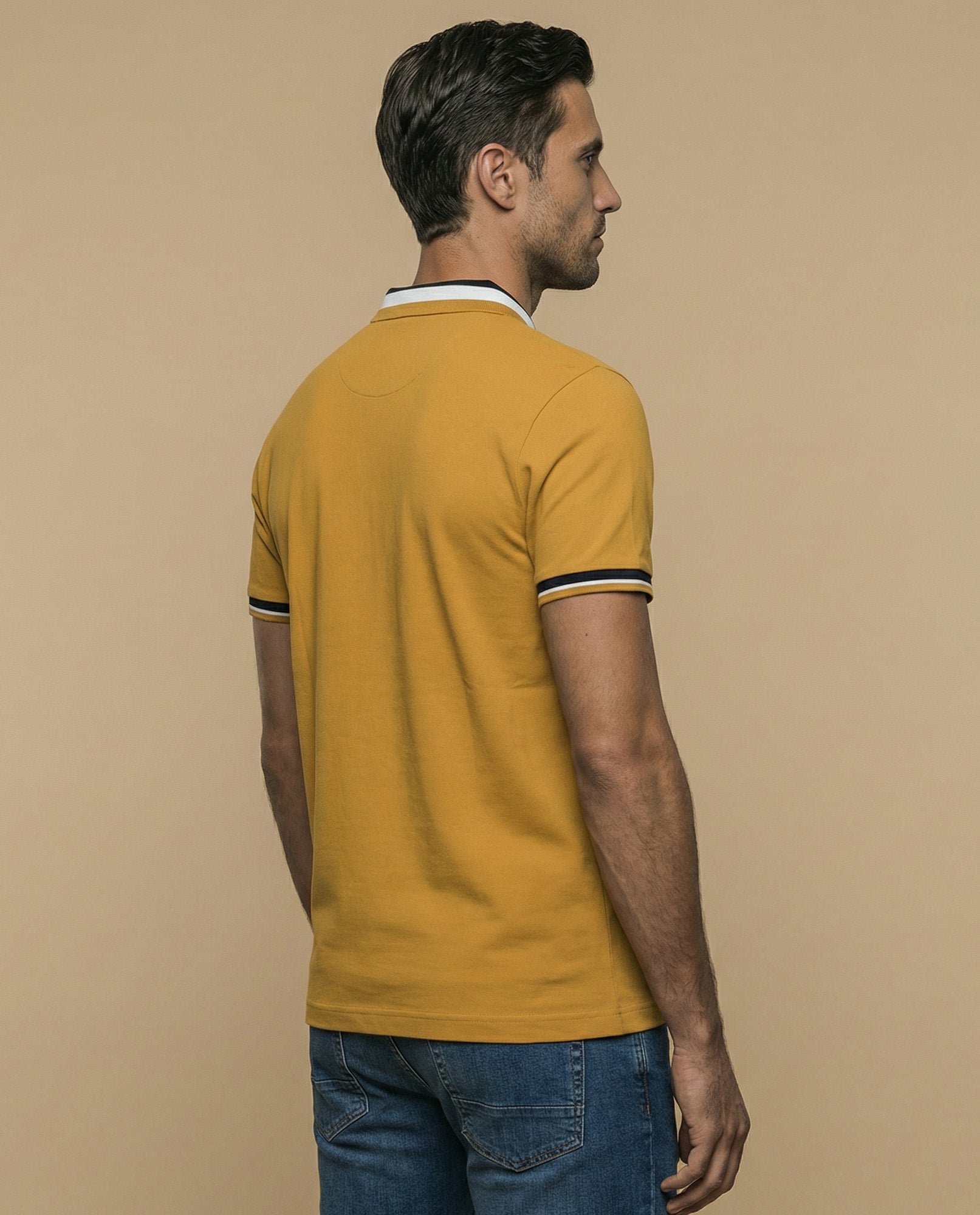 Polo manga corta con ribetes a rayas para hombre - Amarillo 34_305E366_AMA171047_4