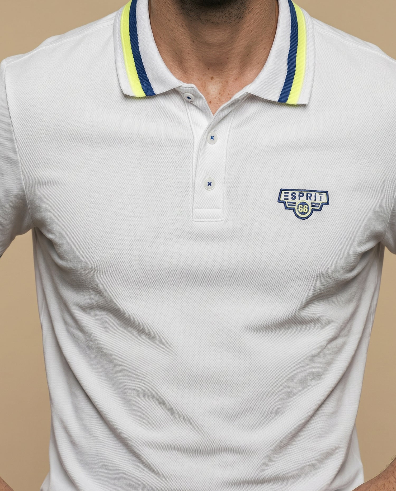 Polo azul bordado ajustado - Blanco