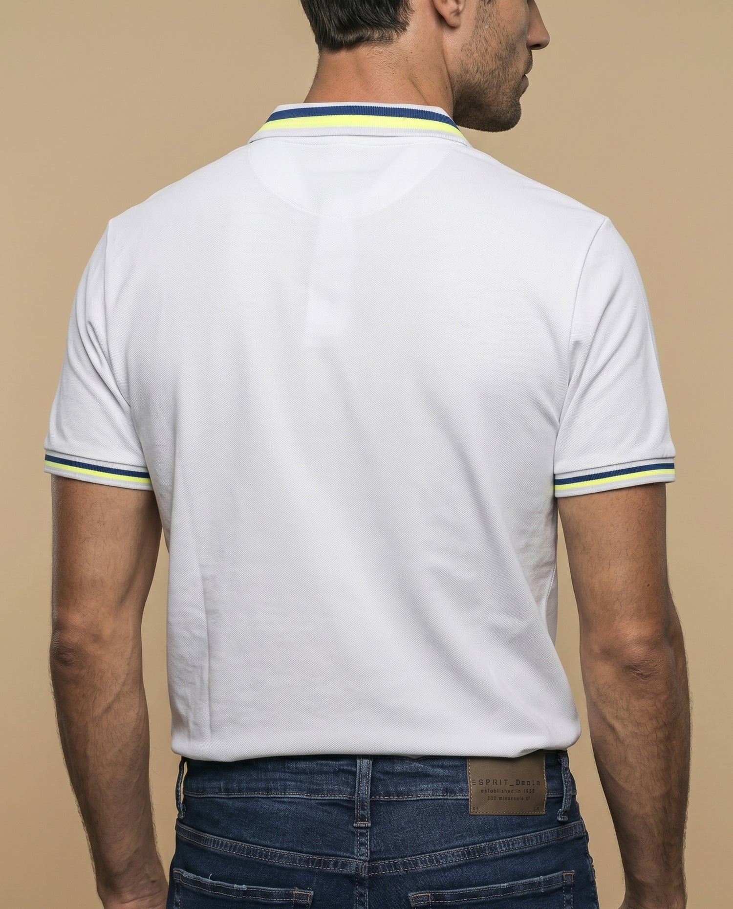 Polo azul bordado ajustado - Blanco