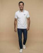 Polo azul bordado ajustado - Blanco