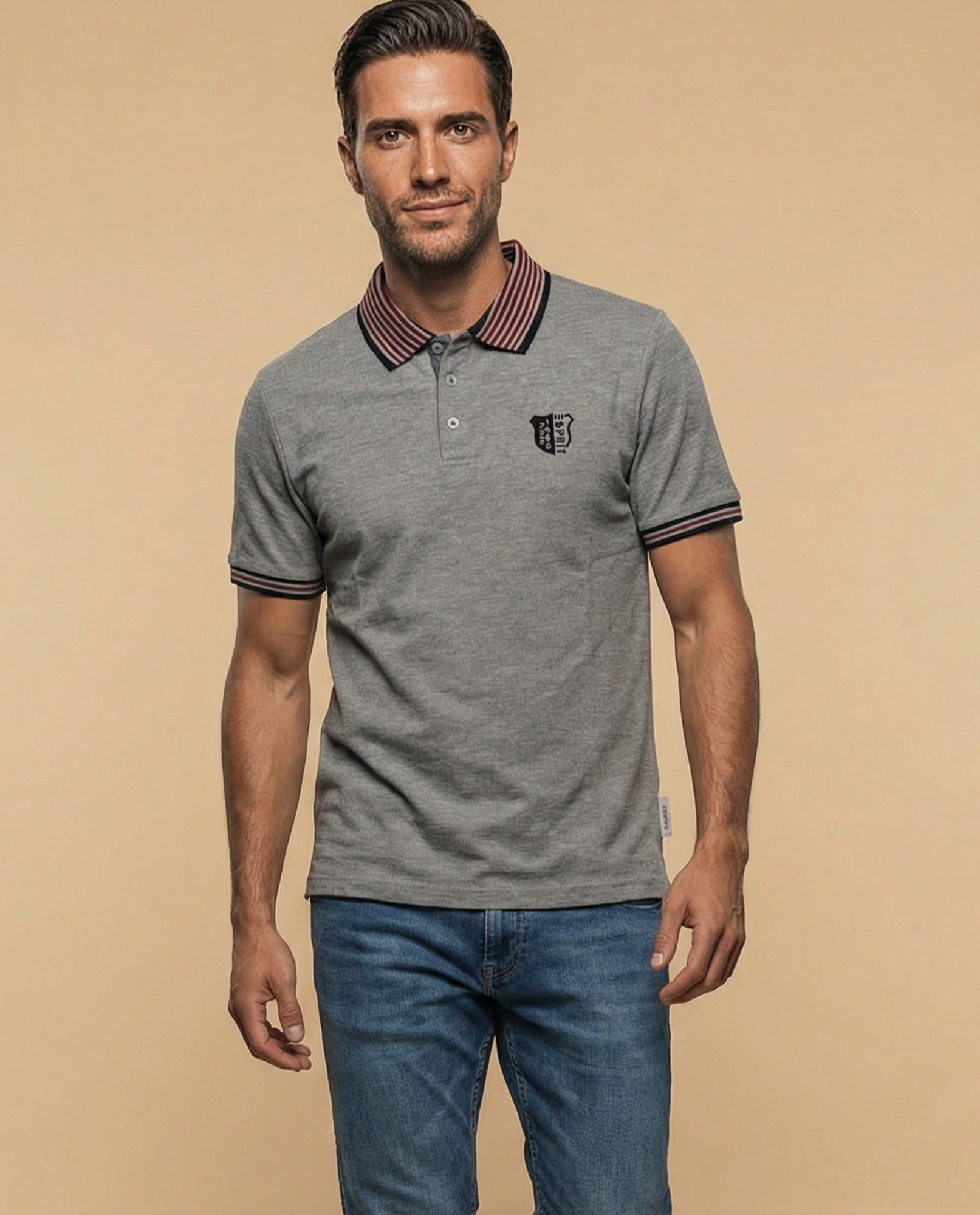 Polo regular logo bordado - Gris 34_305E377_GRI184005_0