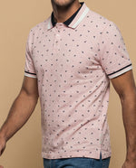 Polo manga corta con estampado de motivos pequeños - Rosa