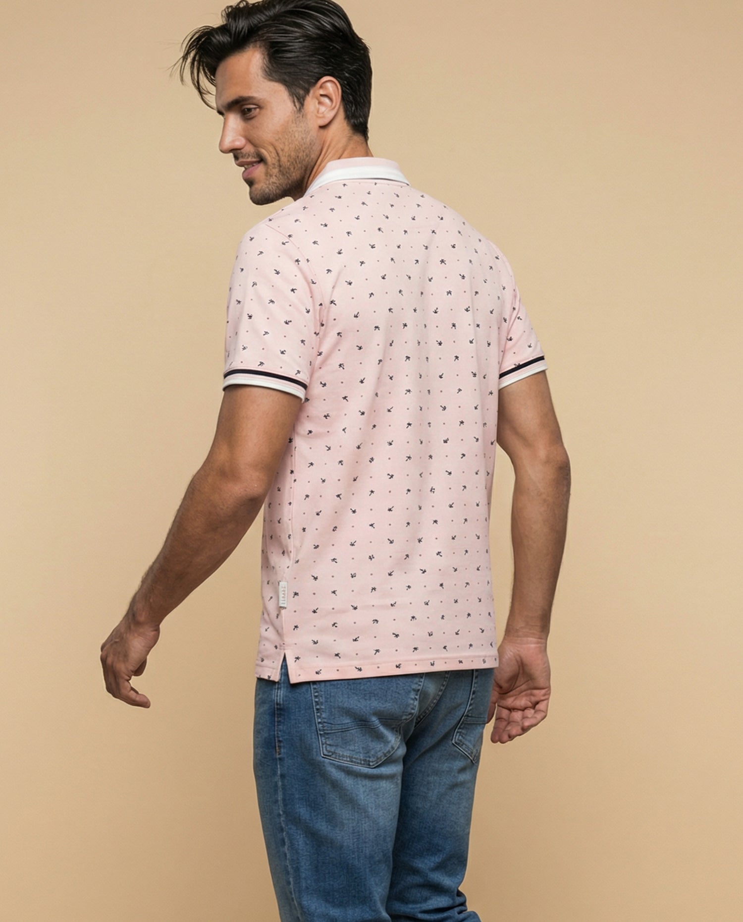 Polo manga corta con estampado de motivos pequeños - Rosa