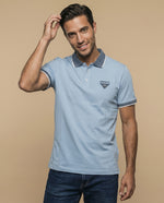 Polo manga corta con cuello camisero a rayas para hombre - Azul