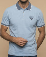 Polo manga corta con cuello camisero a rayas para hombre - Azul
