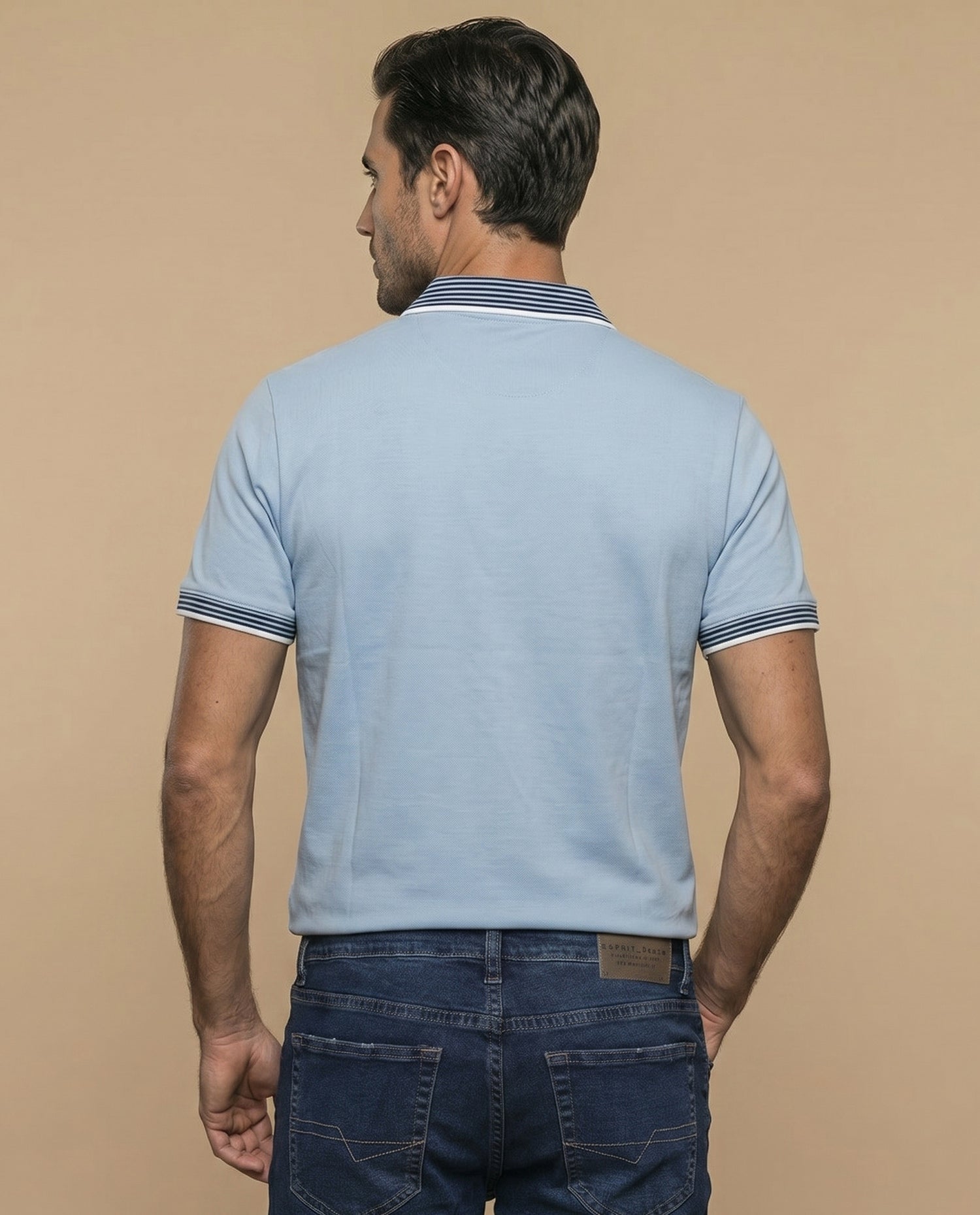 Polo manga corta con cuello camisero a rayas para hombre - Azul