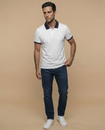 Polo manga corta con detalles contrastantes para hombre - Blanco