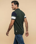 Polo deportivo manga corta color block para hombre - Verde