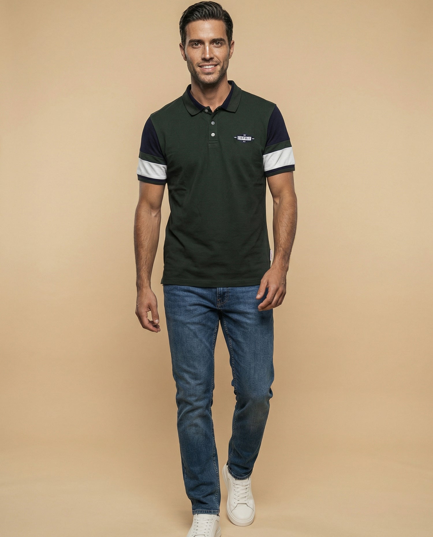 Polo deportivo manga corta color block para hombre - Verde