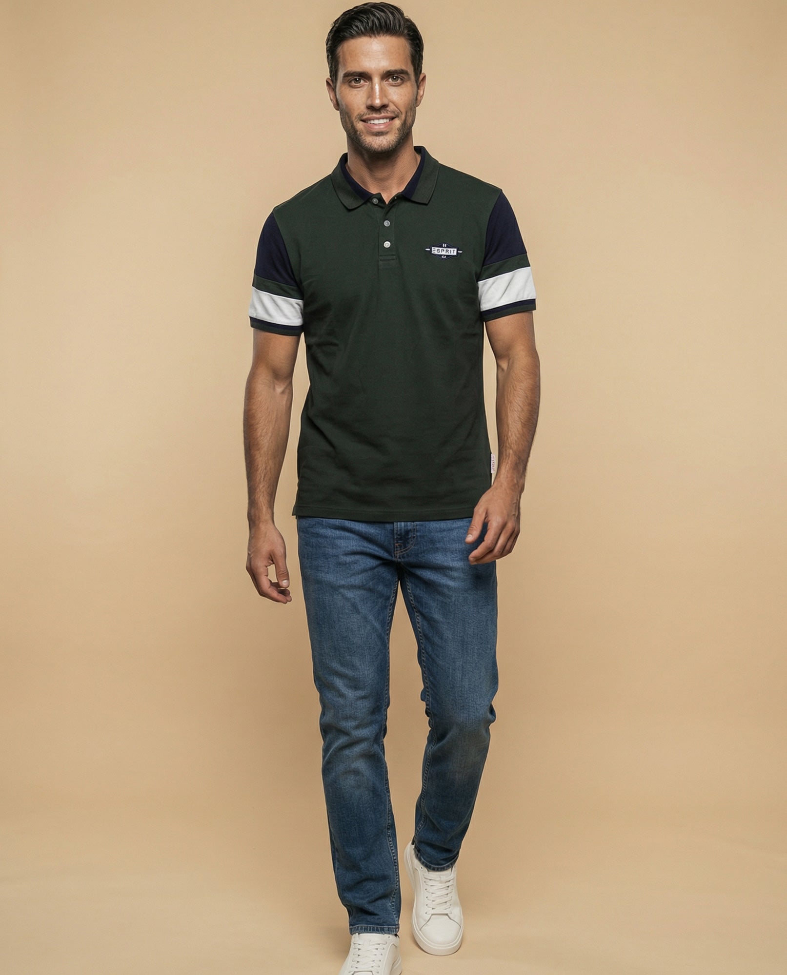 Polo deportivo manga corta color block para hombre - Verde 34_305F308_VER190622_5