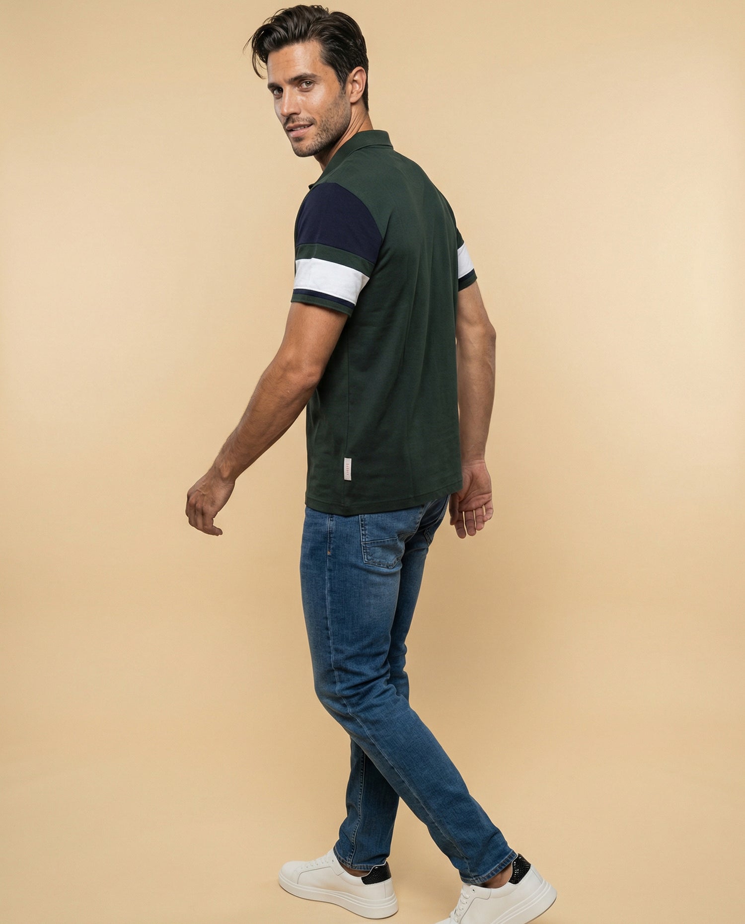 Polo deportivo manga corta color block para hombre - Verde