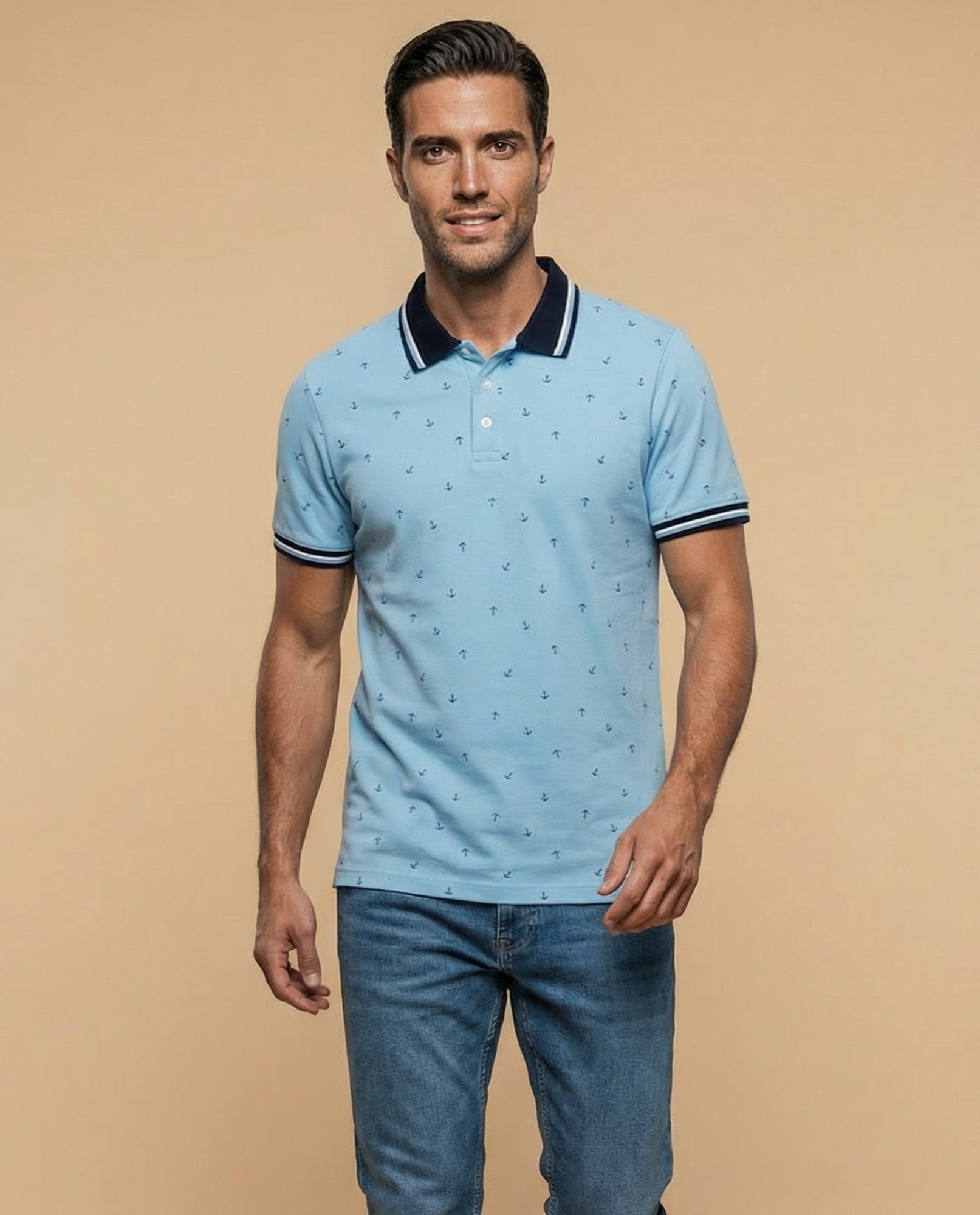Polo manga corta con estampado de anclas náuticas - Azul 34_305F312_AZU144123_0