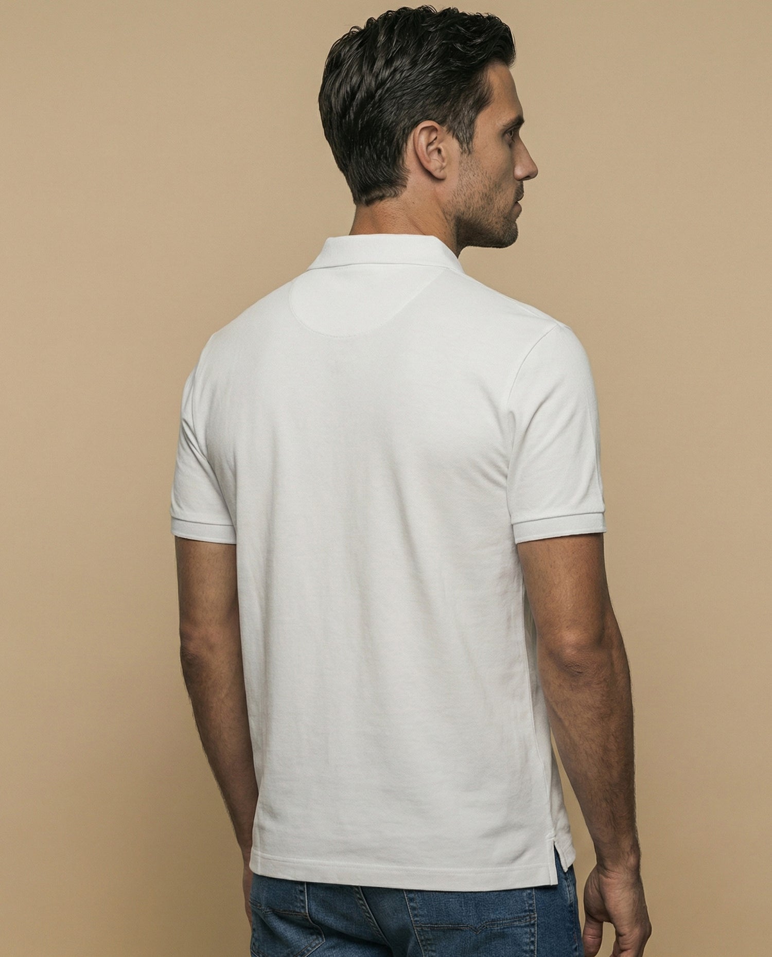 Polo manga corta con cuello camisero y ribete contrastante para hombre - Blanco