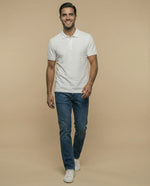 Polo manga corta con cuello camisero y ribete contrastante para hombre - Blanco