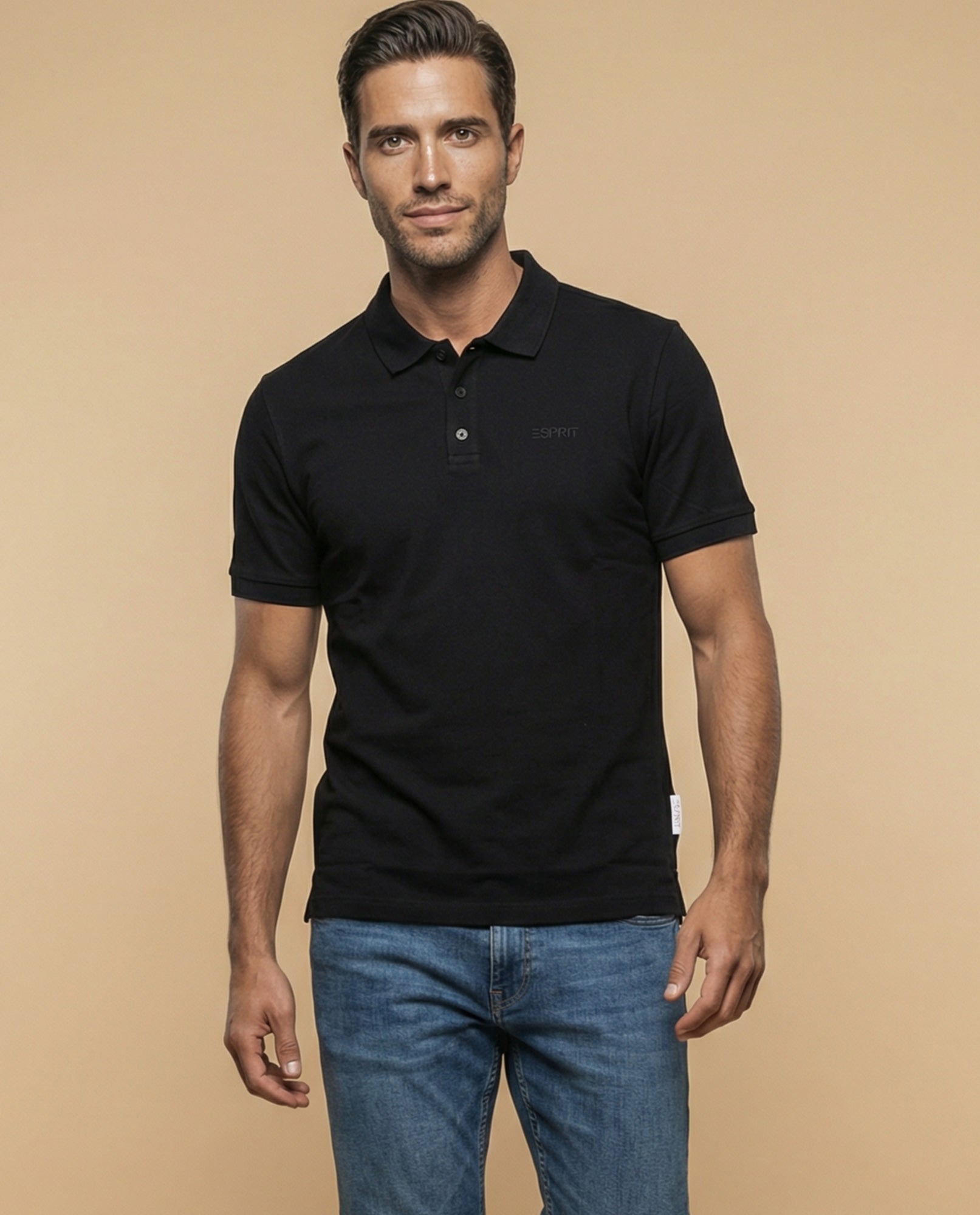 Polo manga corta con cuello camisero y ribete contrastante para hombre - Negro 34_305F317_NEG190303_0