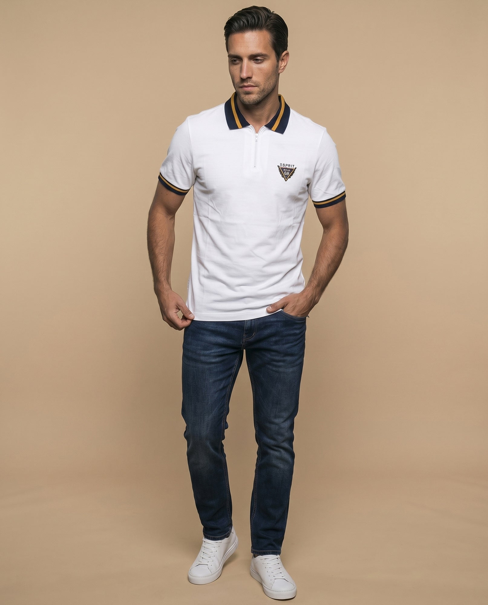 Polo manga corta con cuello y puños contrastados para hombre - Blanco 34_305F319_BLA120601_5