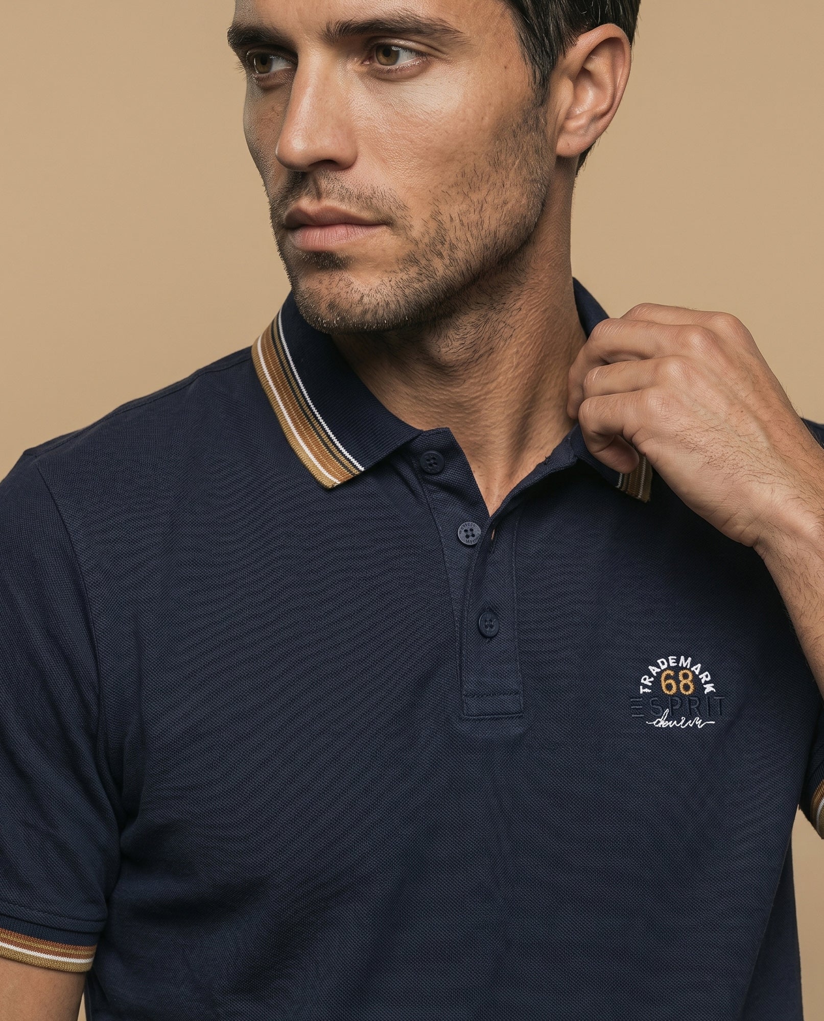 Polo manga corta con ribetes a contraste para hombre - Azul 34_305F320_AZU184530_3